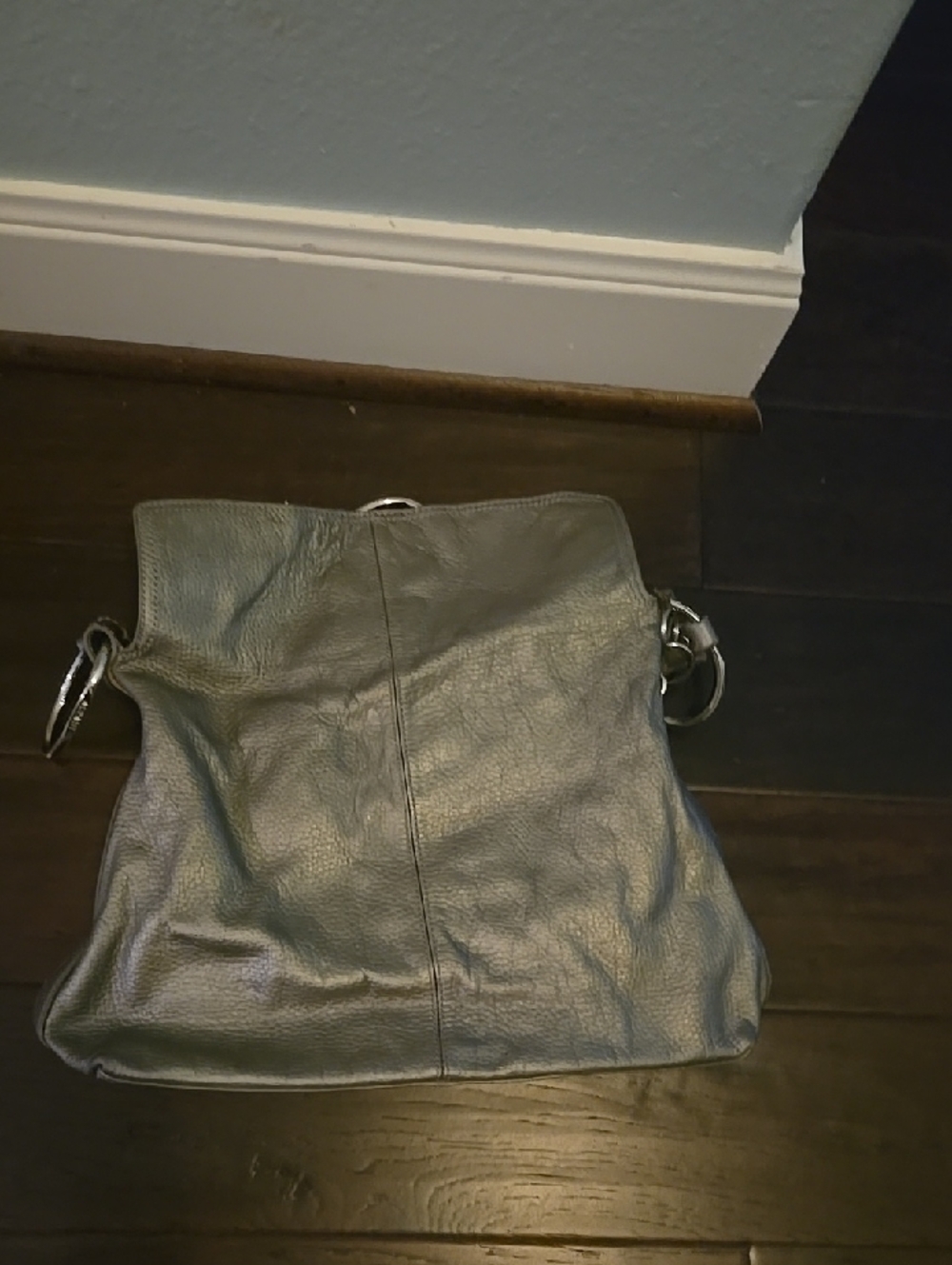 Alfani Gray Leather Shoulder Bag with Silver Hardware
